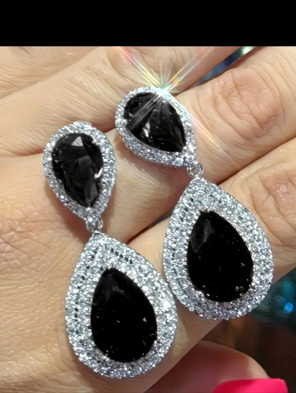 Black Diamond Pear Drop Earrings